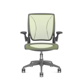 Pinstripe Mesh Green World Task Chair, Adjustable Arms, Gray Frame